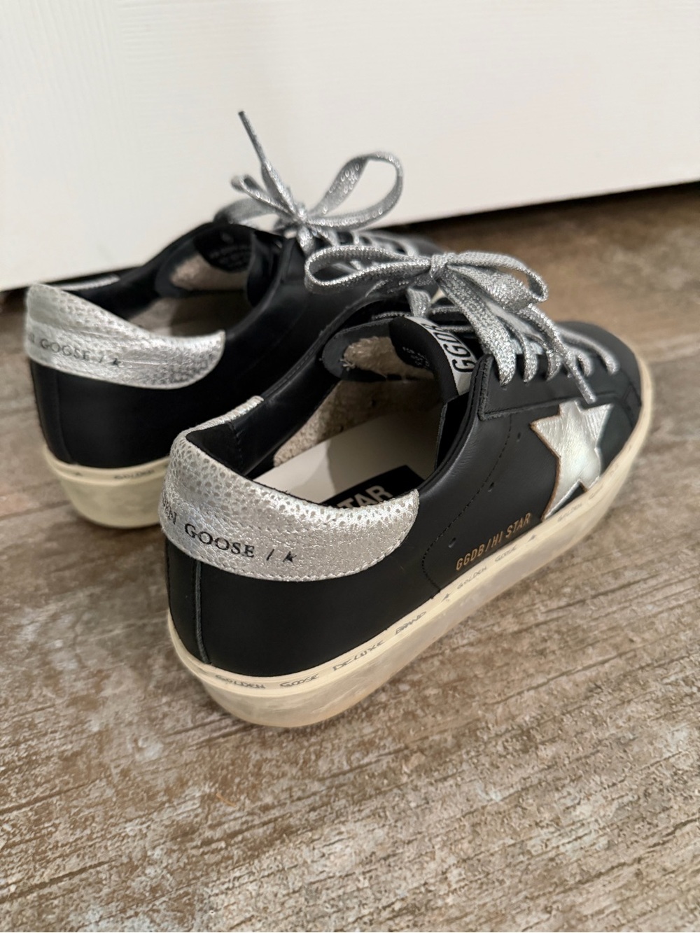 Golden Goose Kids Black Leather Superstar Sneakers with Silver Accents